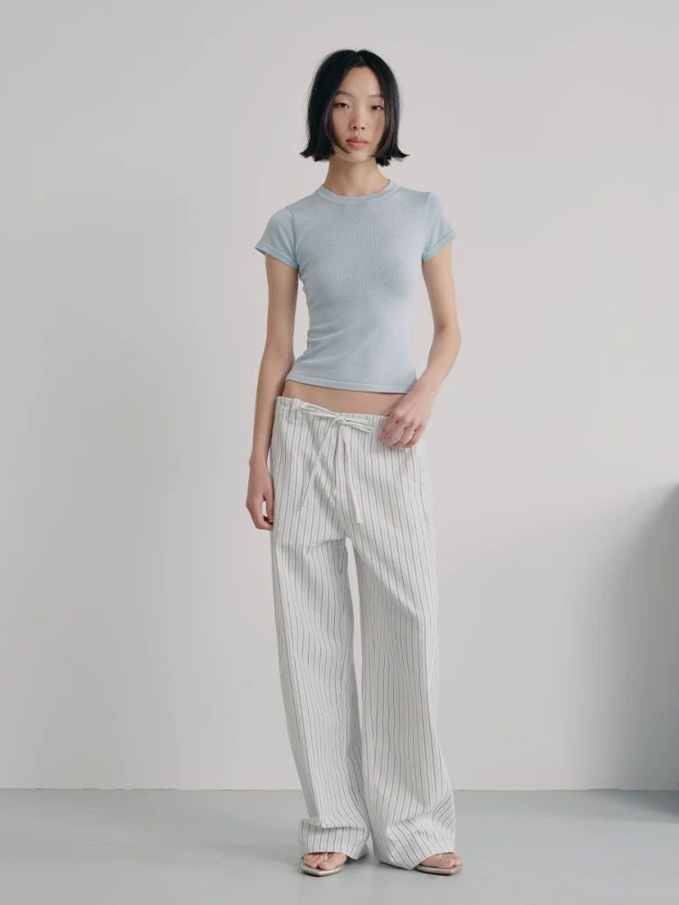 Striped Drawstring Wide-Leg Pants