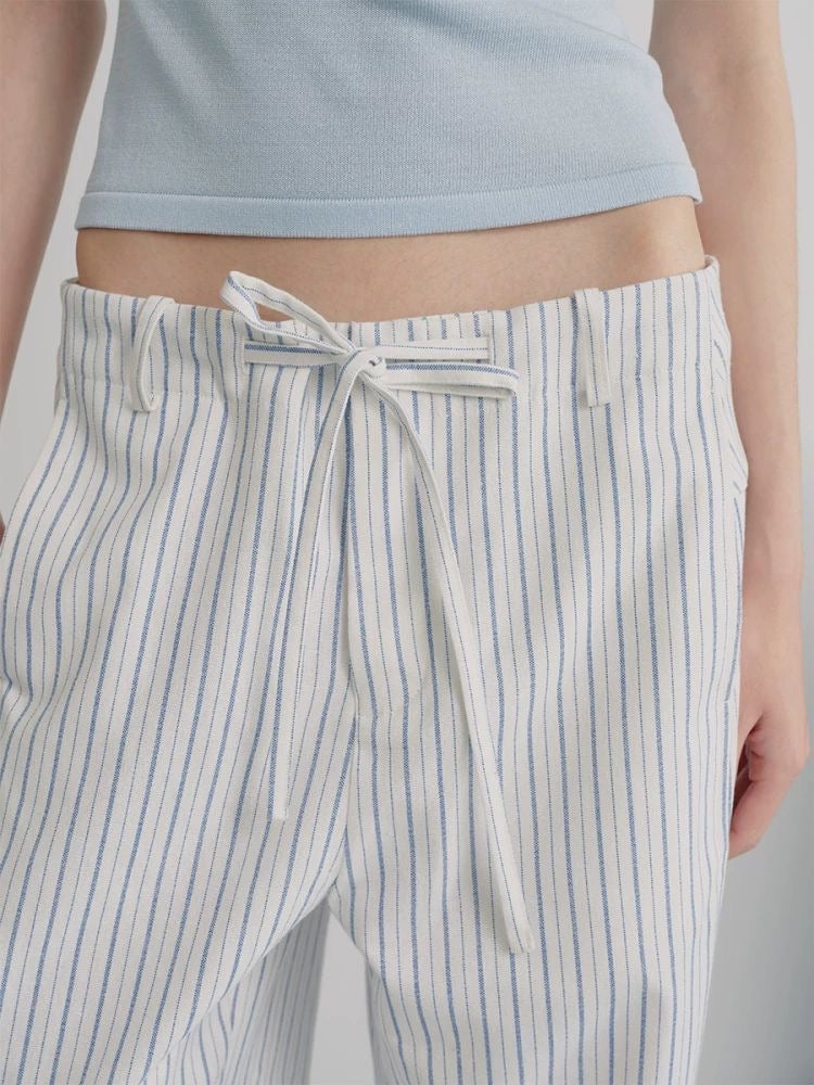 Striped Drawstring Wide-Leg Pants
