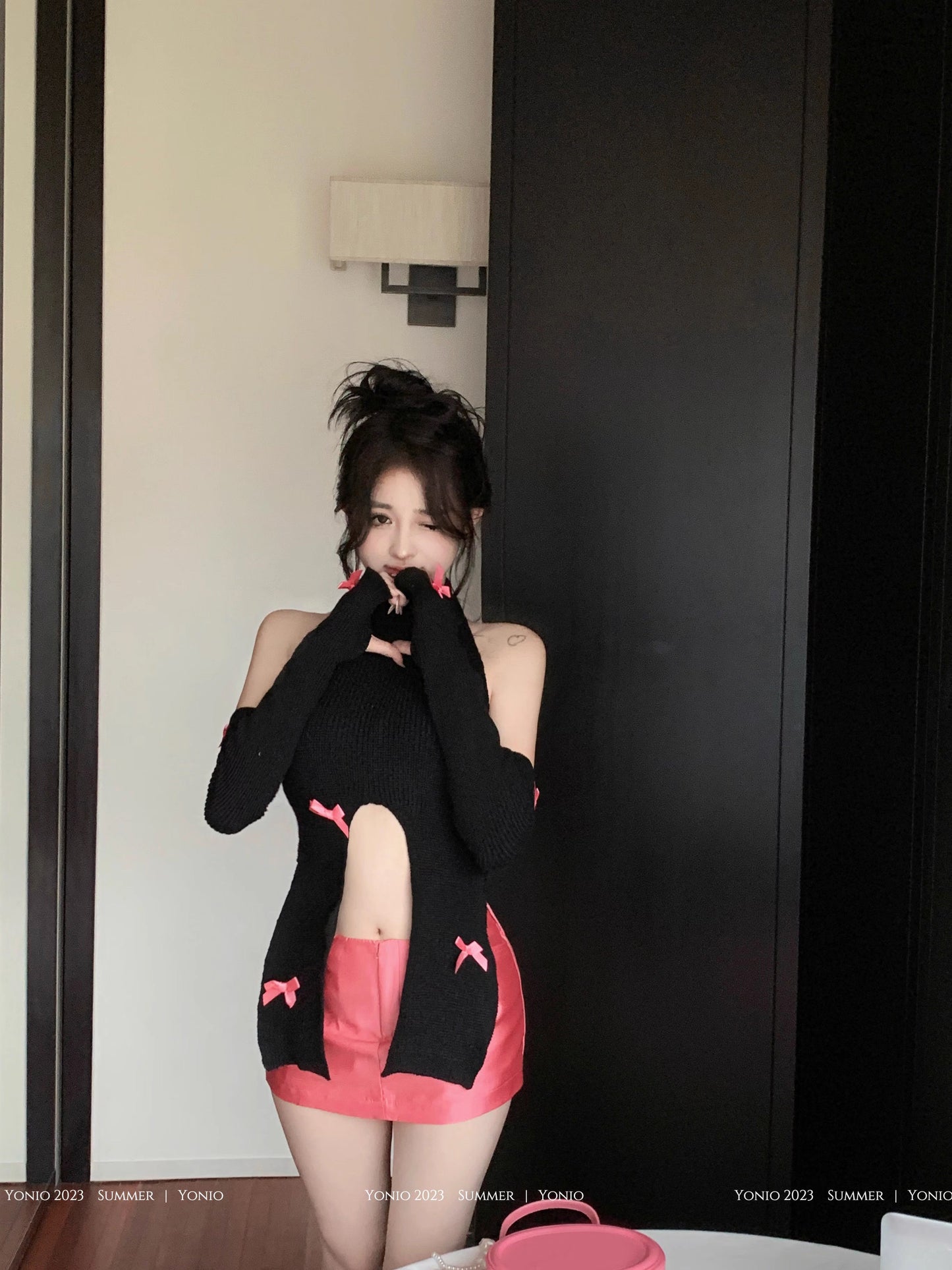 Ribbon Cutout Knit Set