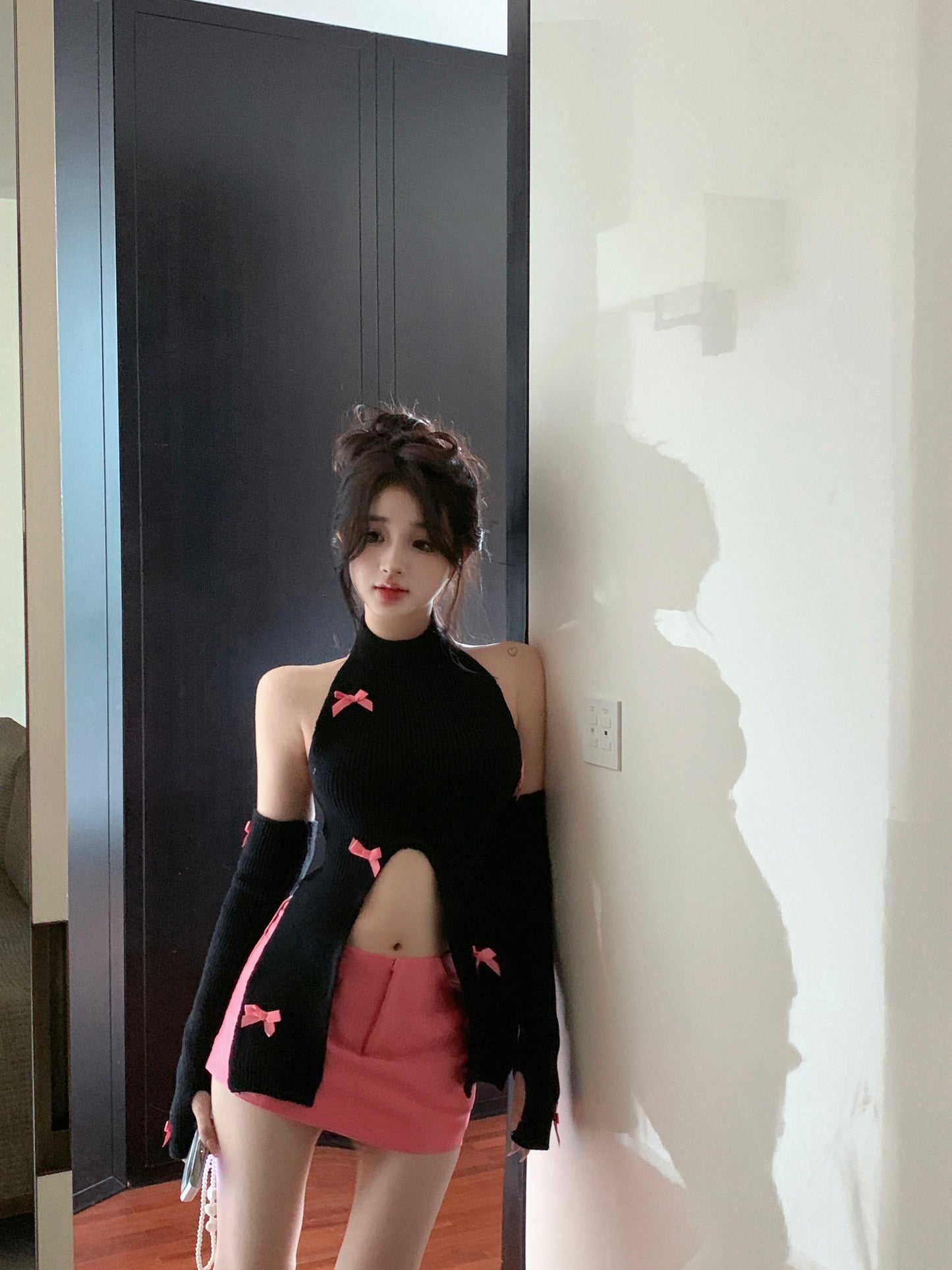 Ribbon Cutout Knit Set