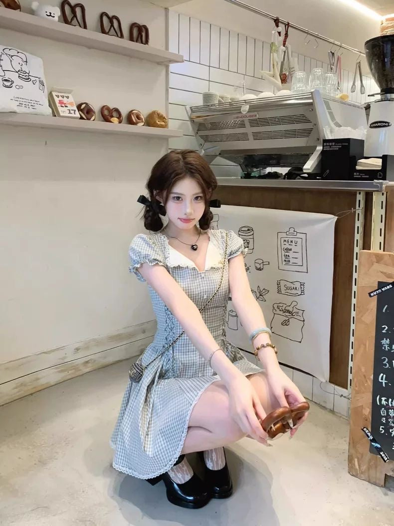 Gingham Lace Button Dress
