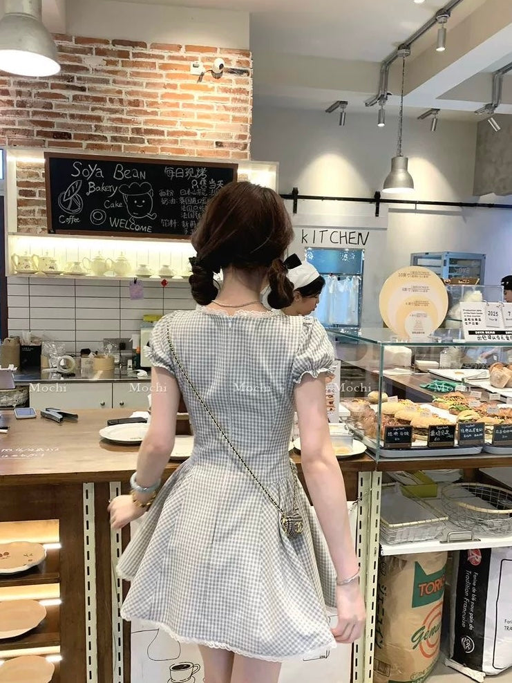 Gingham Lace Button Dress