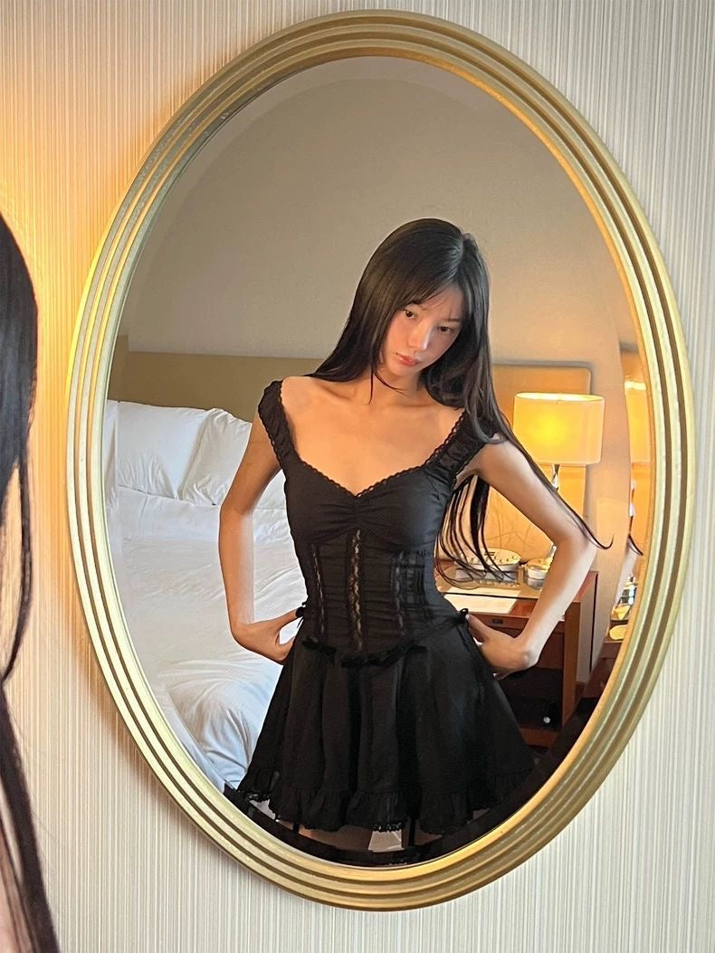 French Black Lace Dress