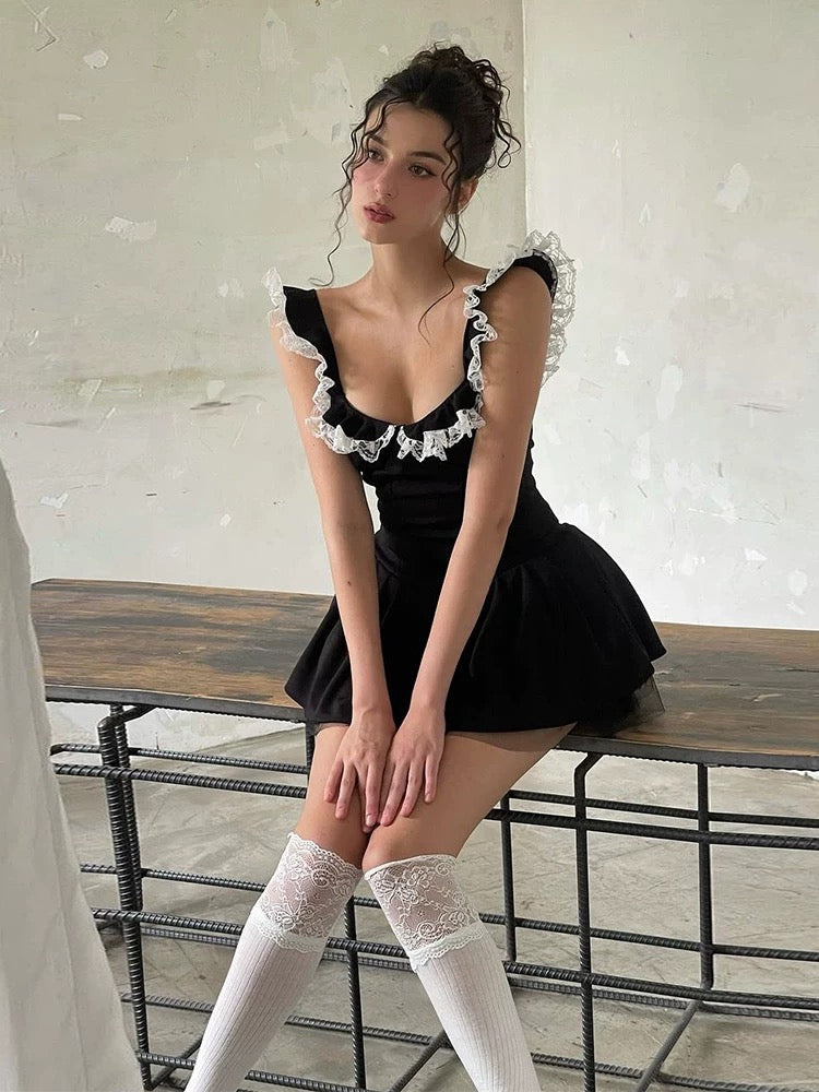 Ruffle Trim Bodycon A-Line Cami Dress – Pure & Sultry Vibes