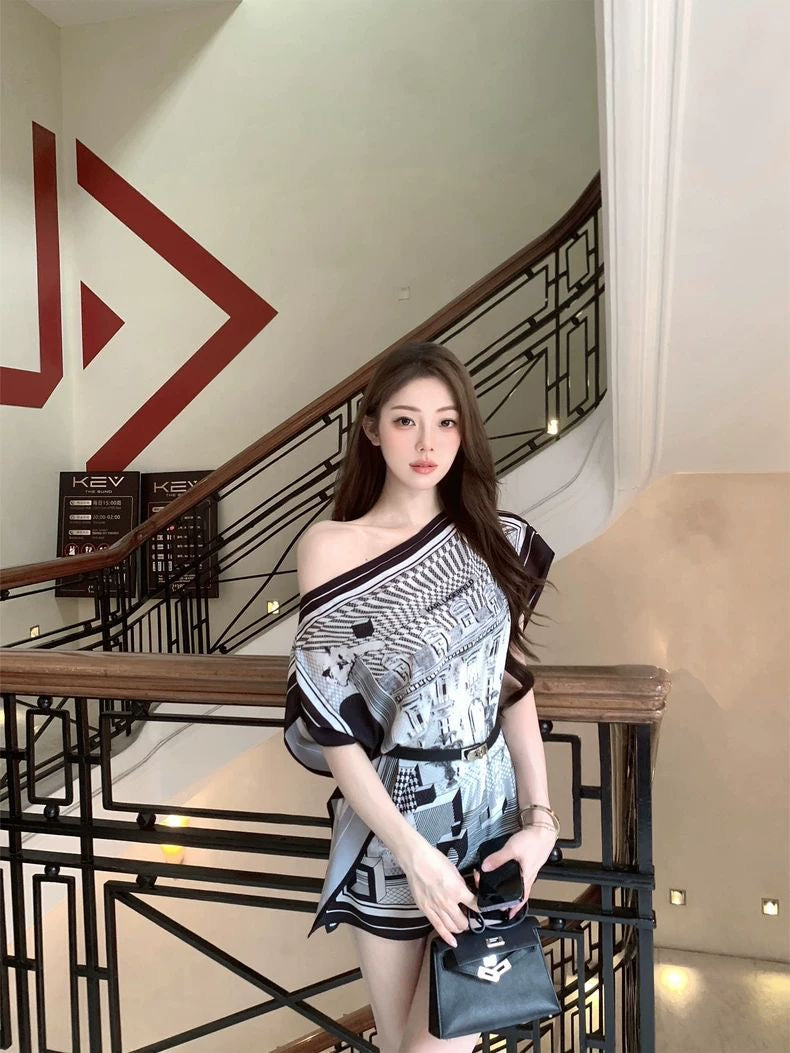 Geo Silk Scarf Romper