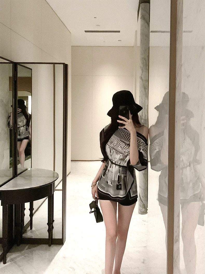 Geo Silk Scarf Romper