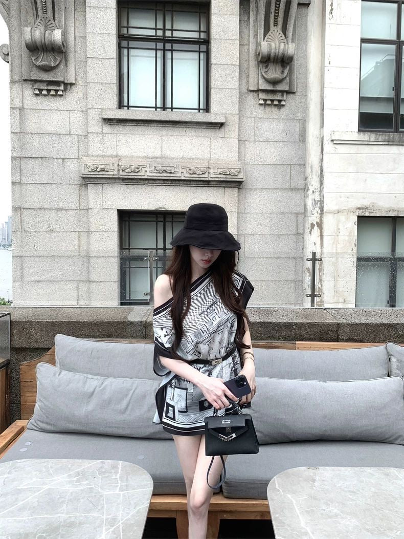 Geo Silk Scarf Romper