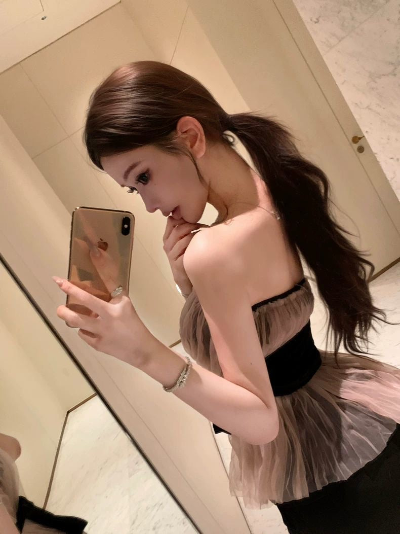 Tulle Bow Strapless Top