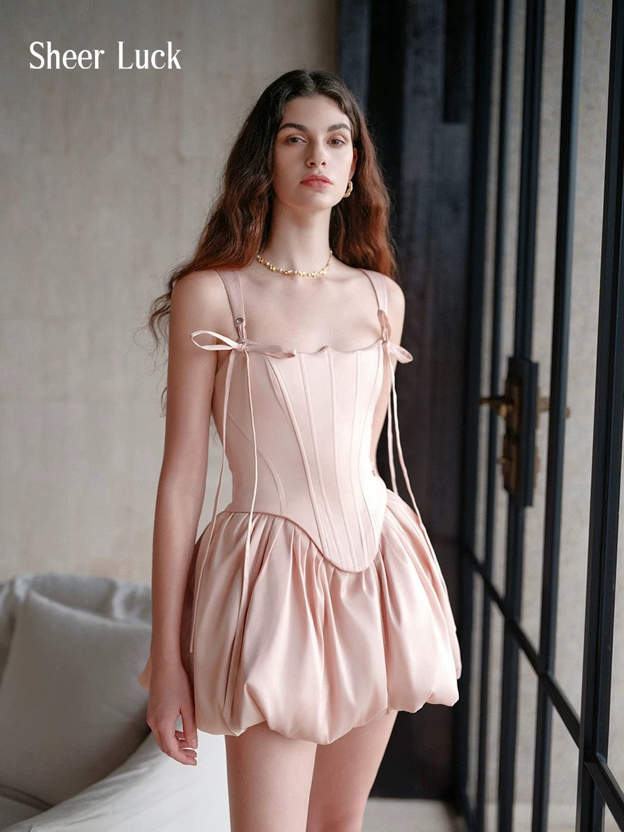 Amari Corset-Waist Tulip Hem Bubble Dress – Dusty Rose Pink