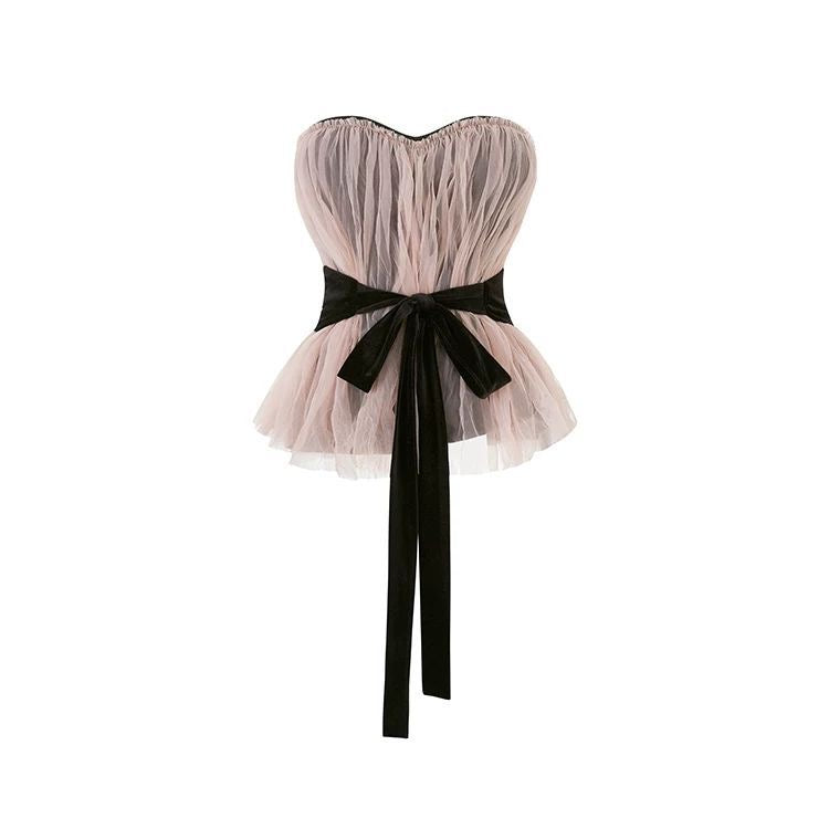 Tulle Bow Strapless Top
