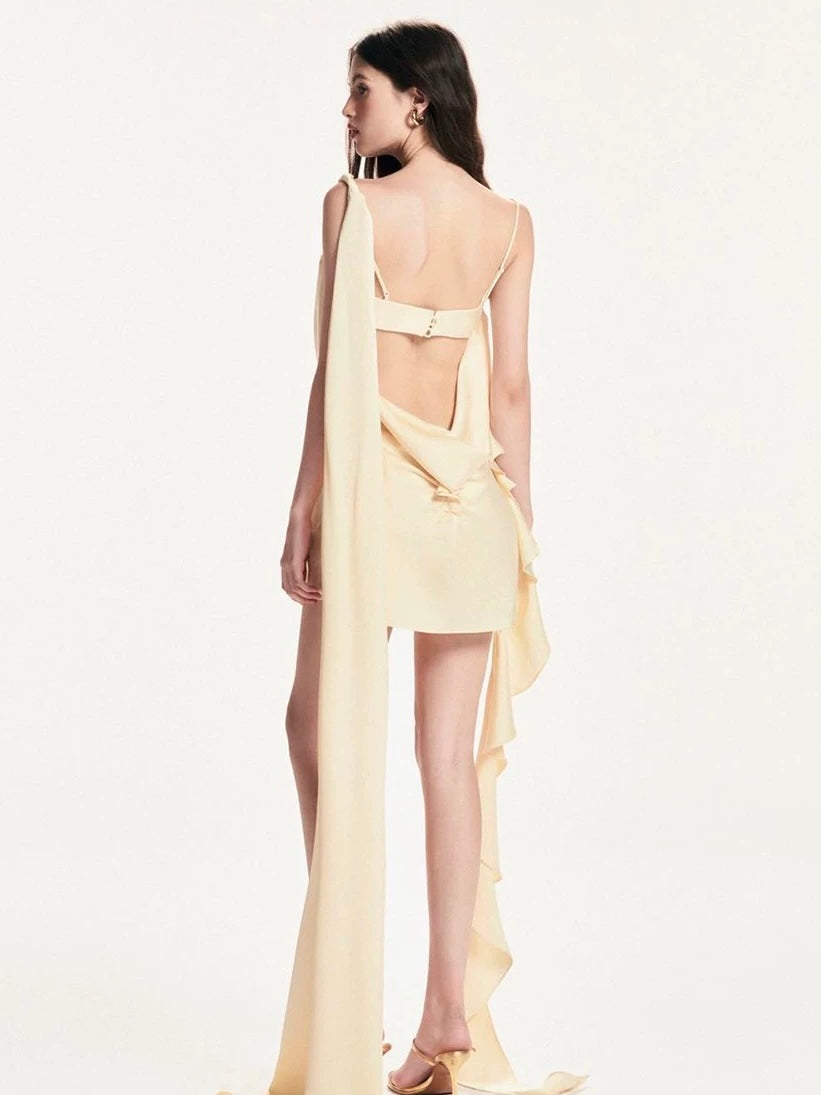 Cowl Neck Cutout Satin Slip Dress – Champagne Color