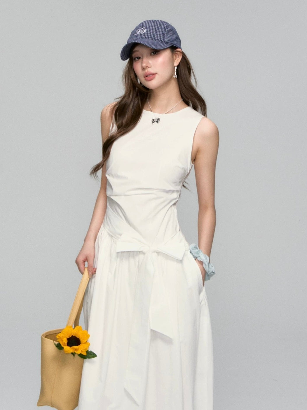 Minimalist Sleeveless Tie-Waist A-Line Dress – Nautical Chic Tank Style