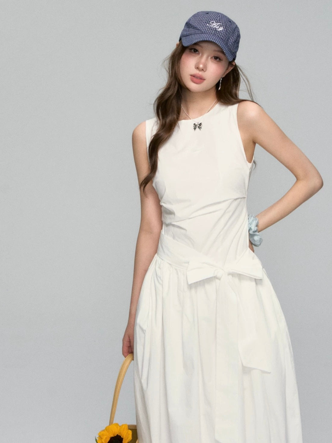 Minimalist Sleeveless Tie-Waist A-Line Dress – Nautical Chic Tank Style