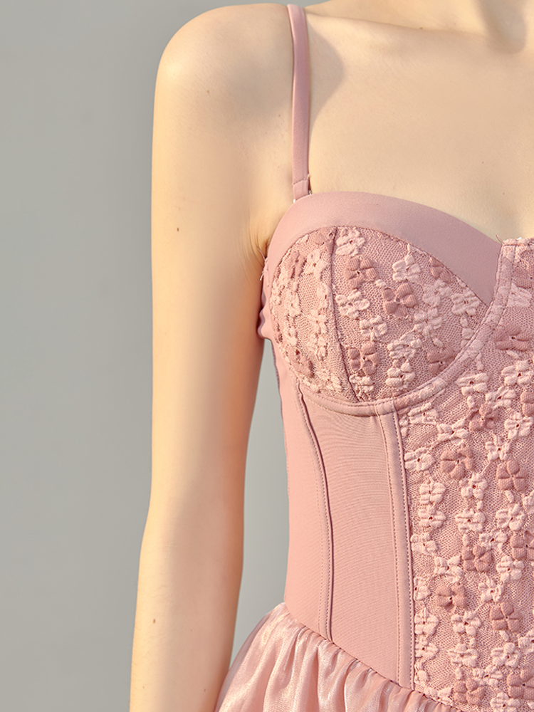Pink Sweetheart-Style Swim Dress With Underwire Support
