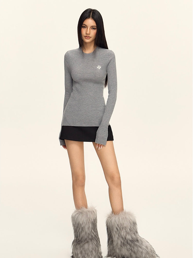 Cross Star - Tri-color Knitted Long-sleeved Top