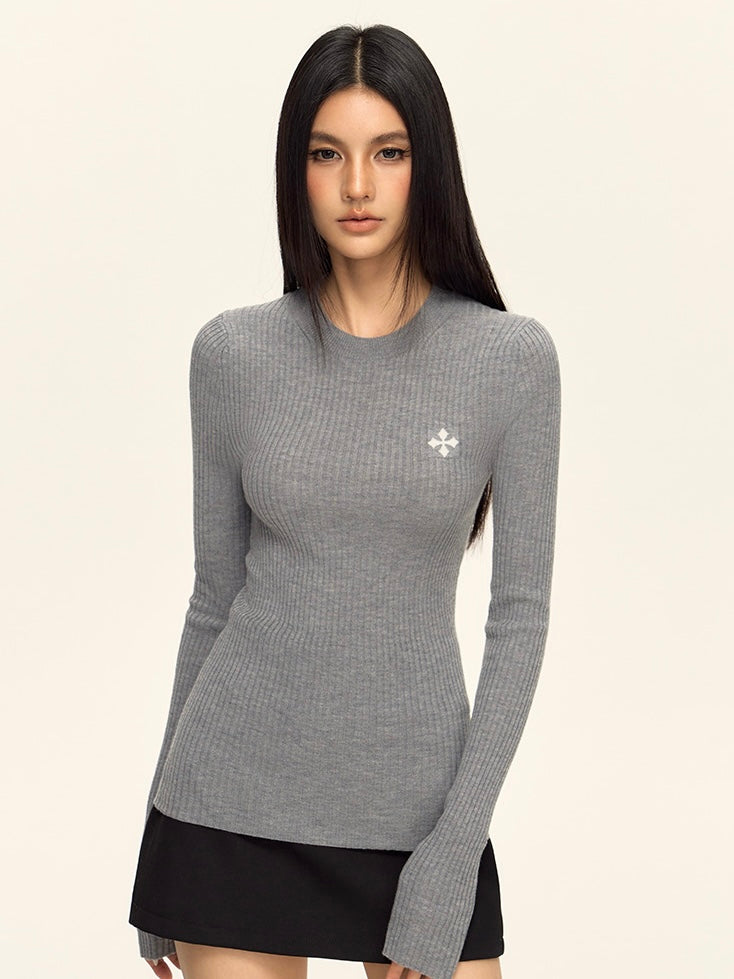 Cross Star - Tri-color Knitted Long-sleeved Top