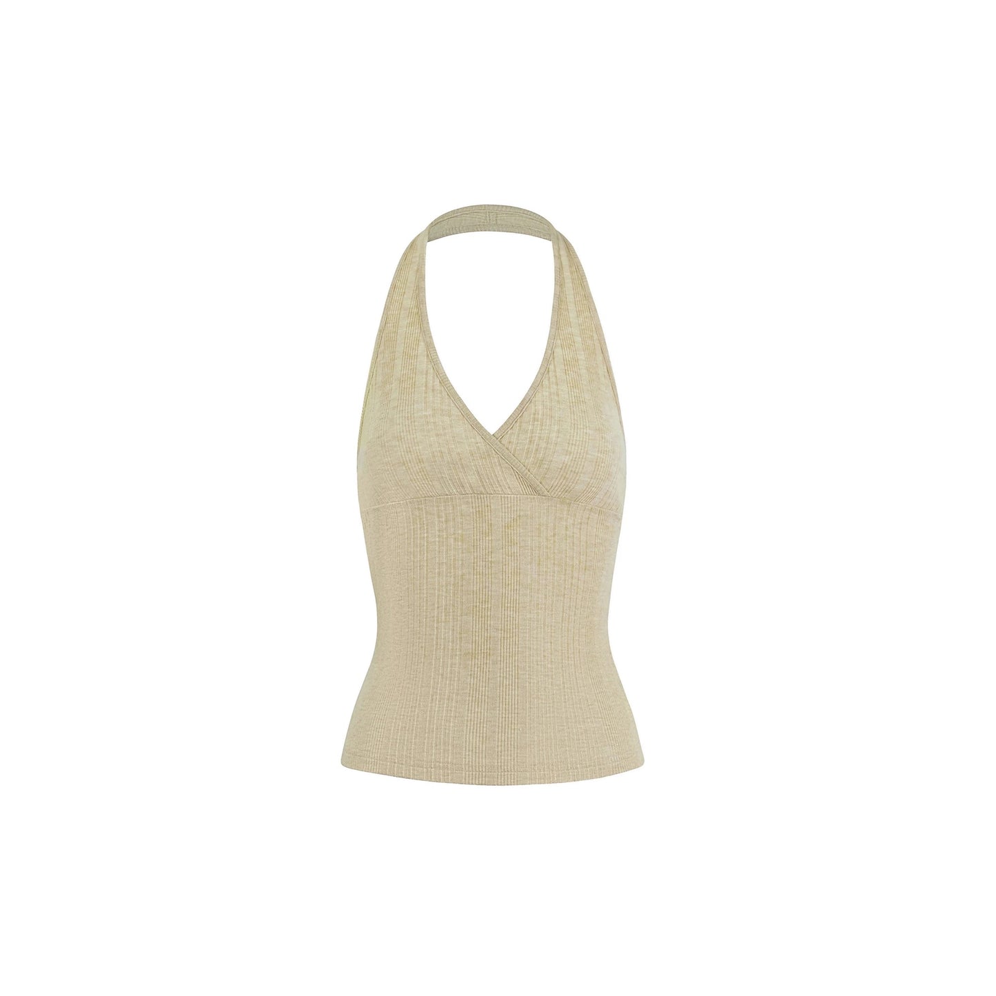 Crisscross V-Neck Ribbed Knit Halter Top | Slim Fit Y2K Crop Cami