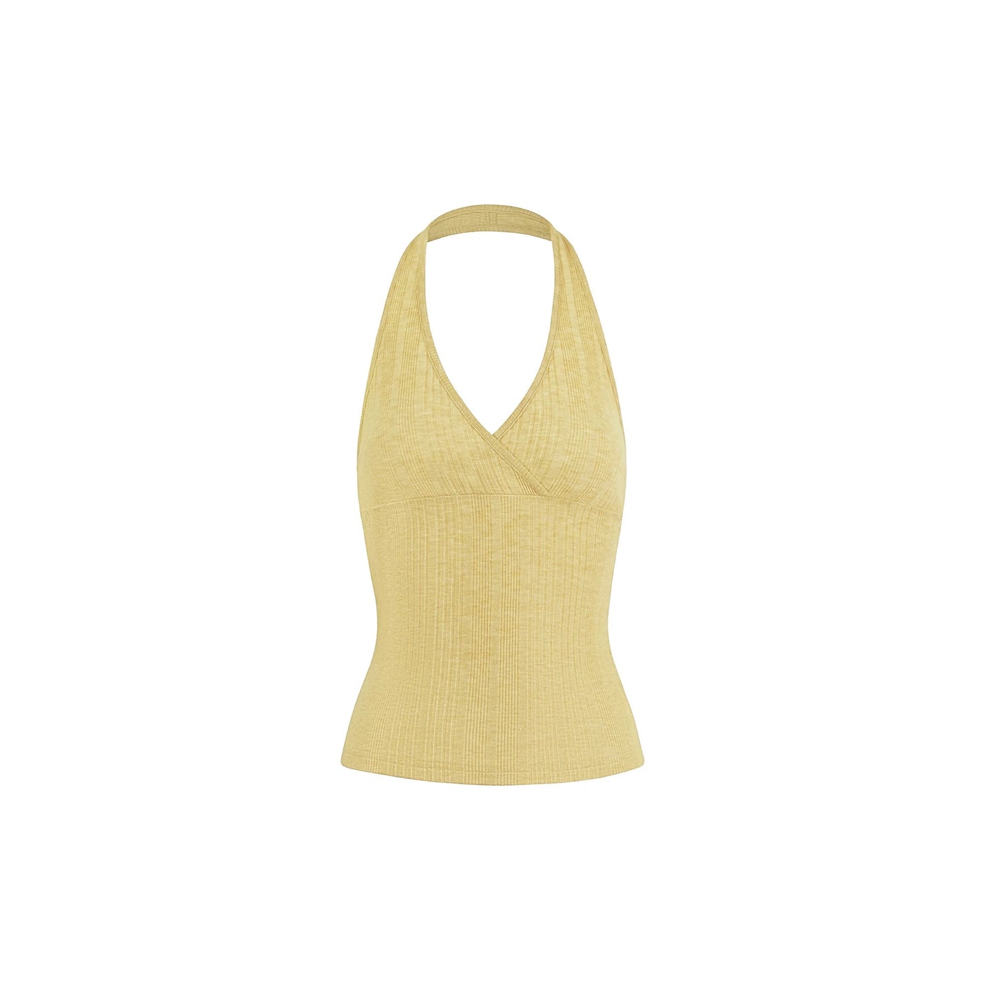 Crisscross V-Neck Ribbed Knit Halter Top | Slim Fit Y2K Crop Cami