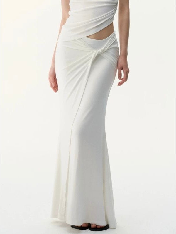 Sculpted Poise - White One-Shoulder Knit Set