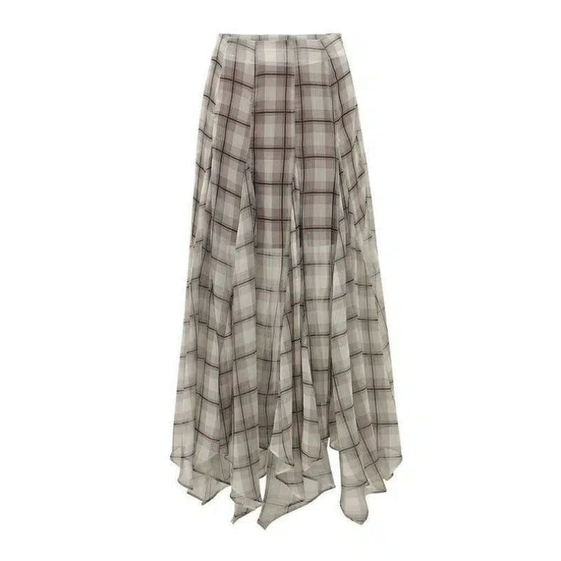 Scottish Plaid Asymmetrical Flow Midi Skirt