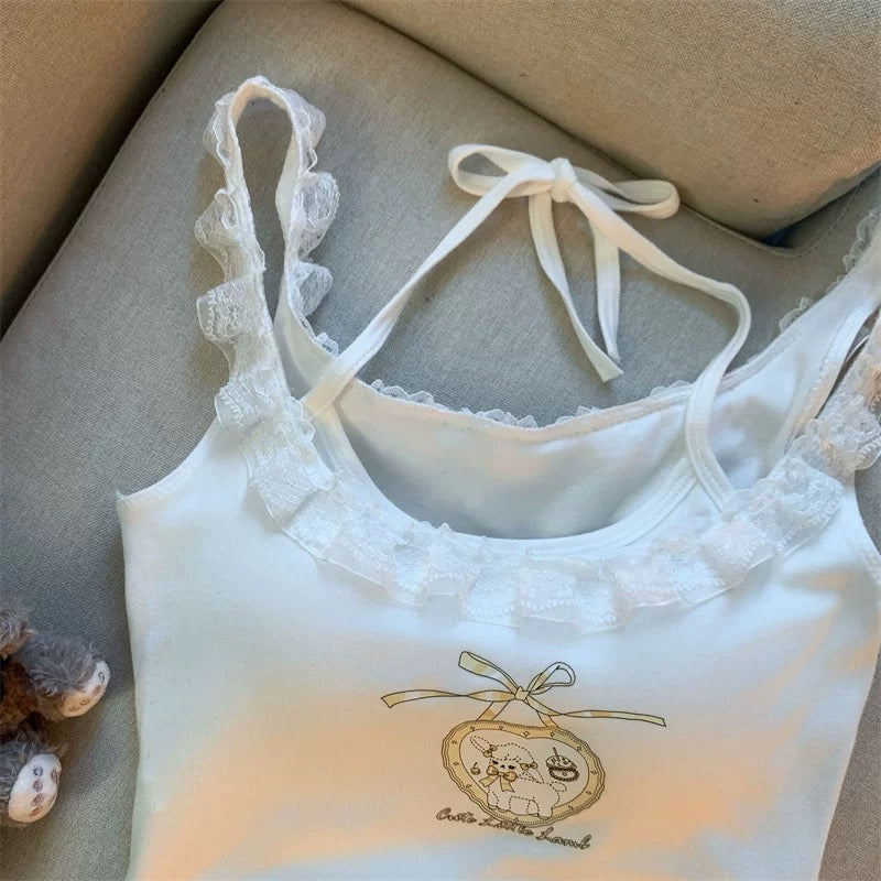 Elegant Lace Trim Halter Padded Cami Top