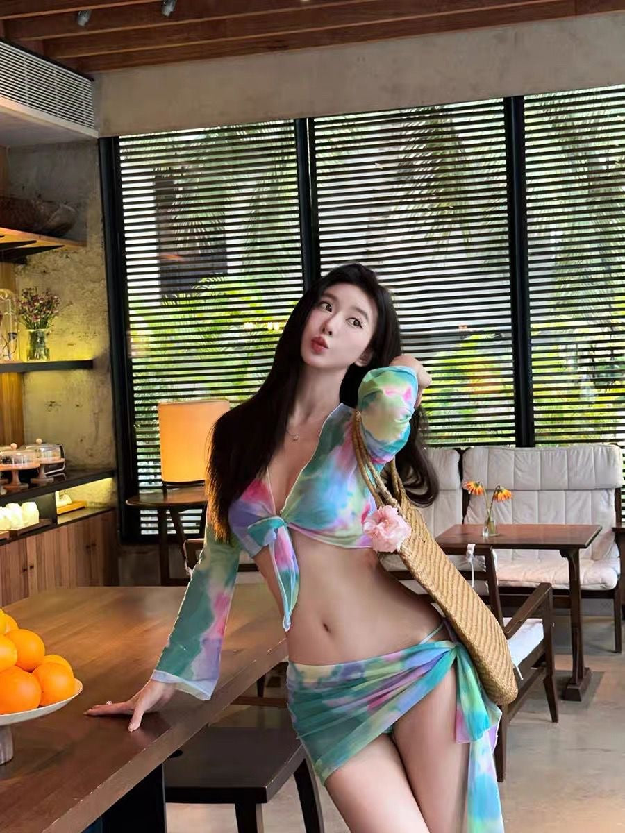 AURA Tie-Dye Sheer Cover-Up Set with Wrap Skirt