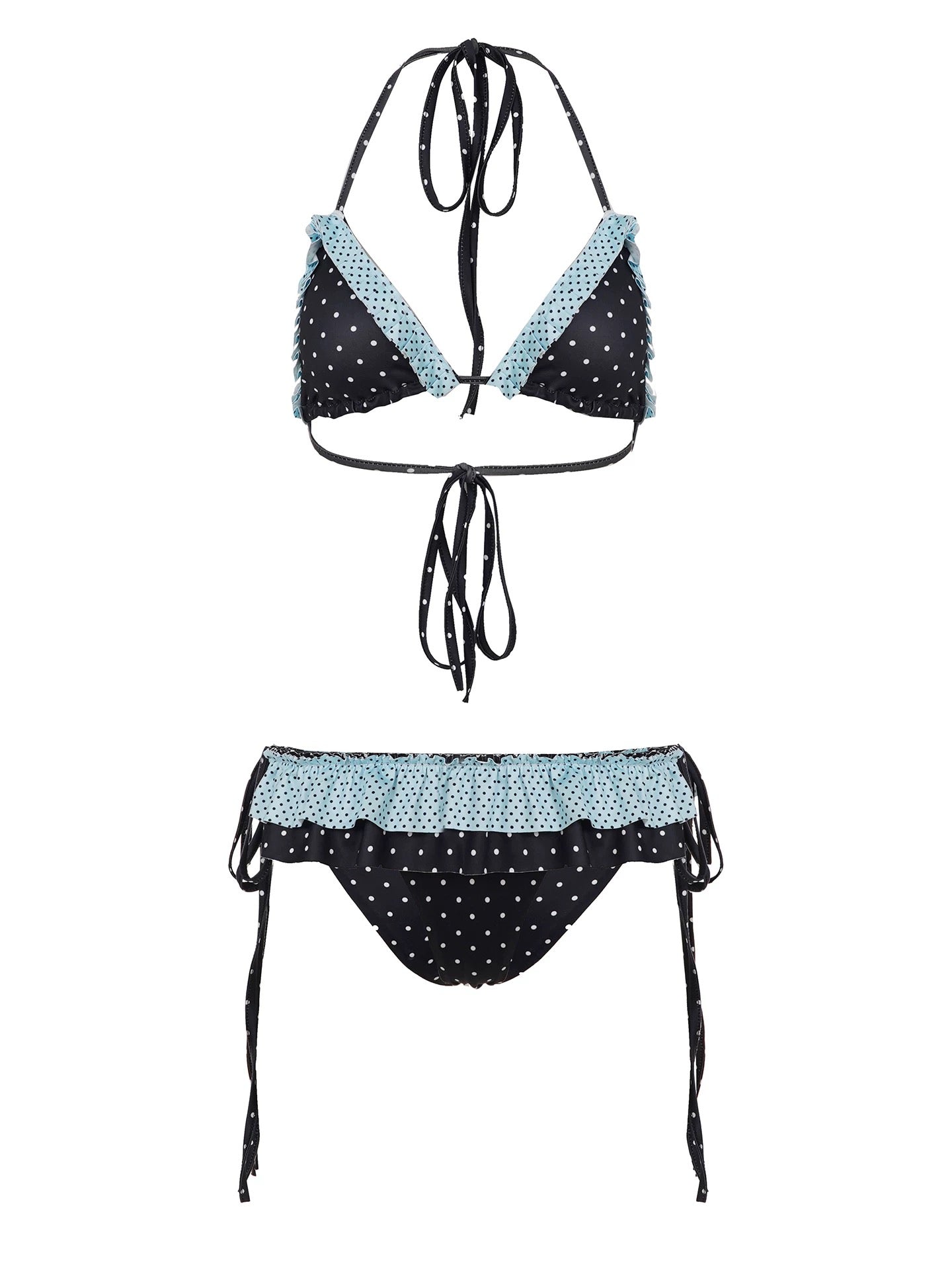 Colorblock Polka Dot Ruffle Halter Bikini – Cute Girl Vacation Swimwear