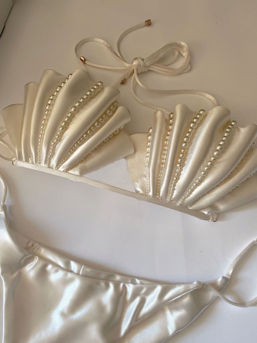 Luxe Pearl Shell Push-Up Bikini – Mermaid-Inspired Beach Set