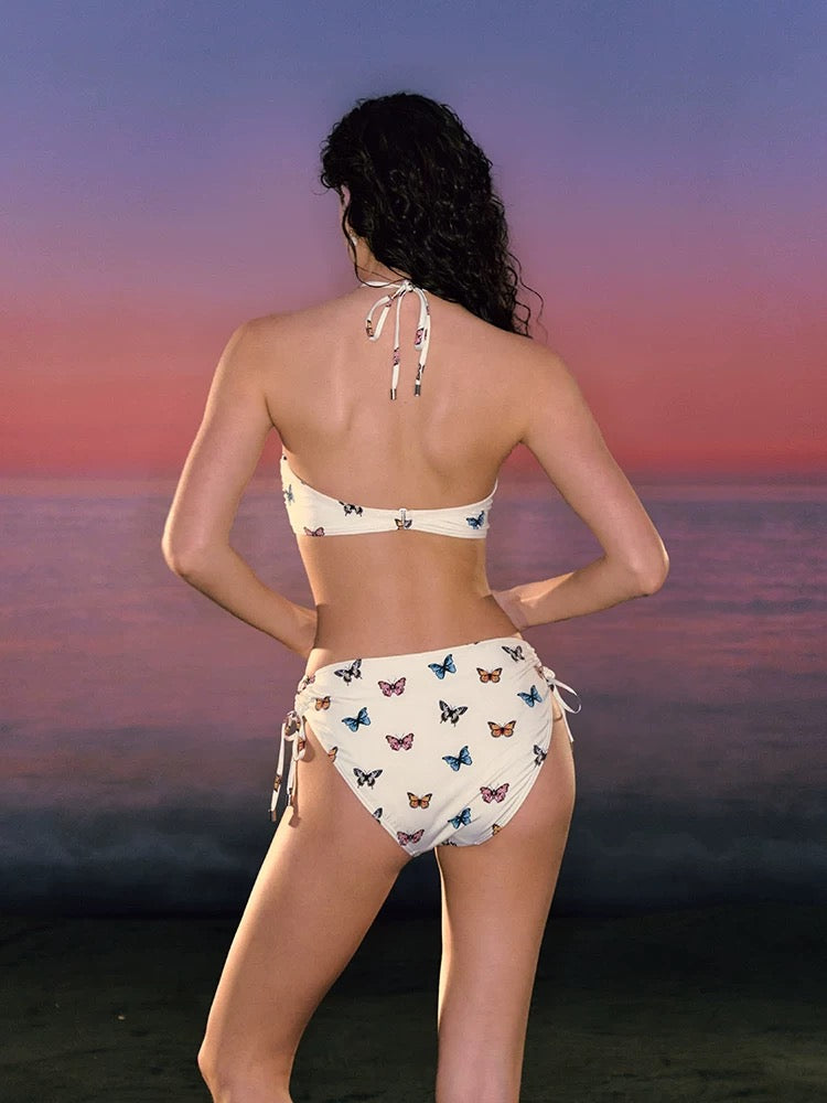 Butterfly Charm 3-Piece Bikini Set – Sexy Printed Swimsuit with Sheer Cover Skirt
