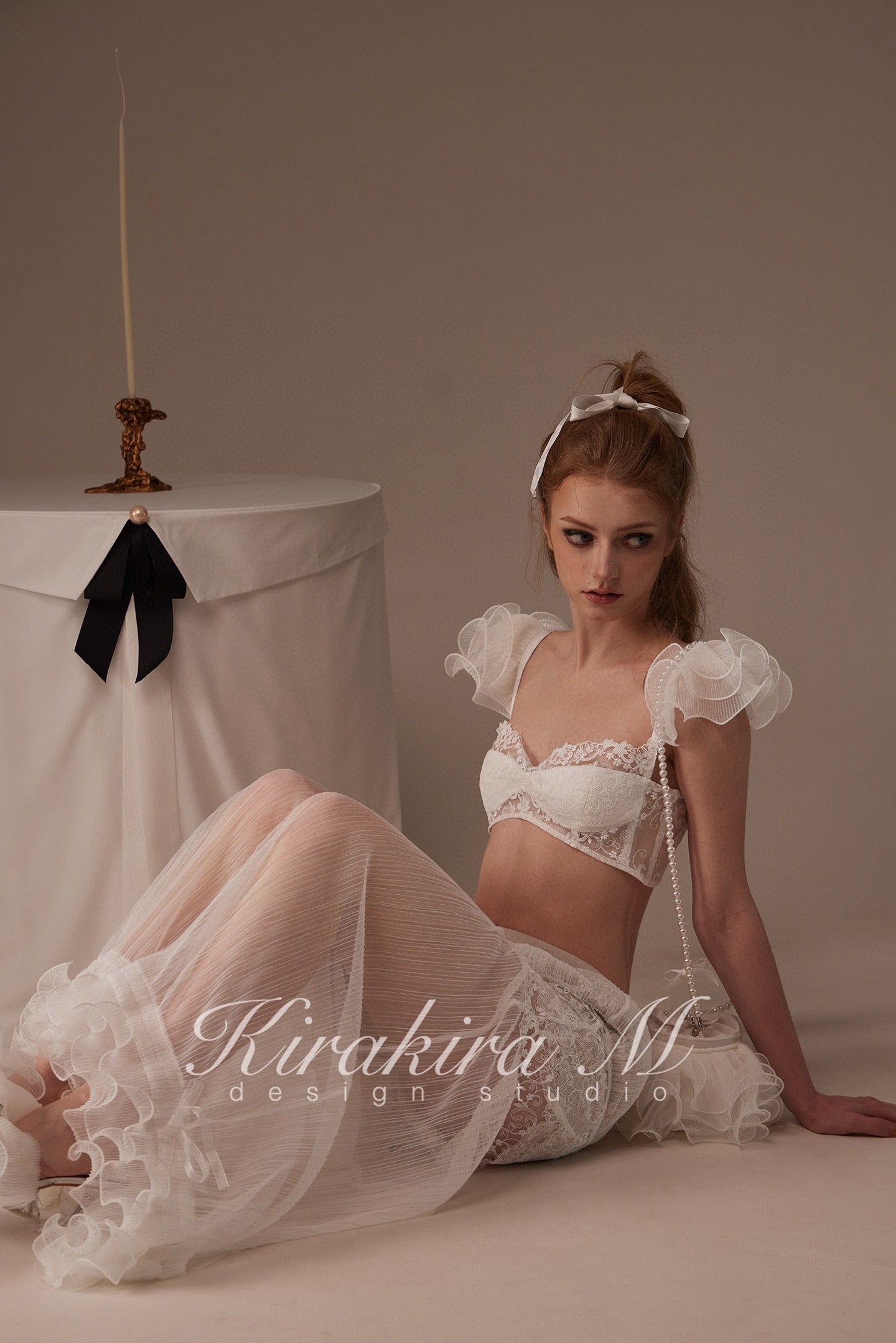 Kirakira.M White Multi-layer lace bra