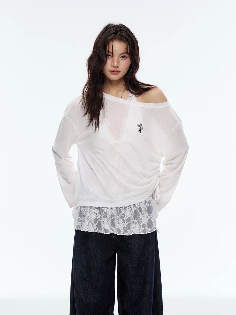Off-Shoulder Layered Mesh Tee