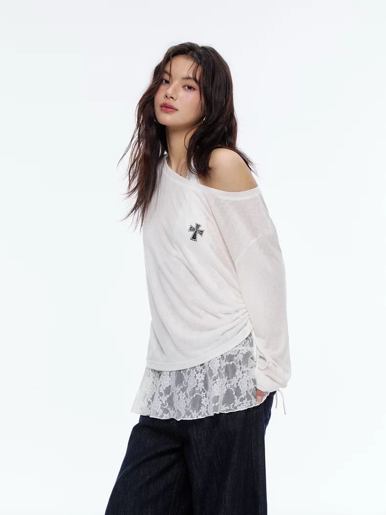 Off-Shoulder Layered Mesh Tee