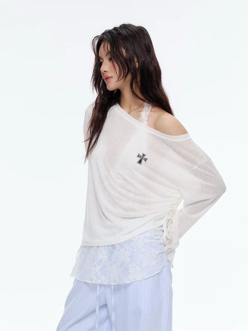 Off-Shoulder Layered Mesh Tee