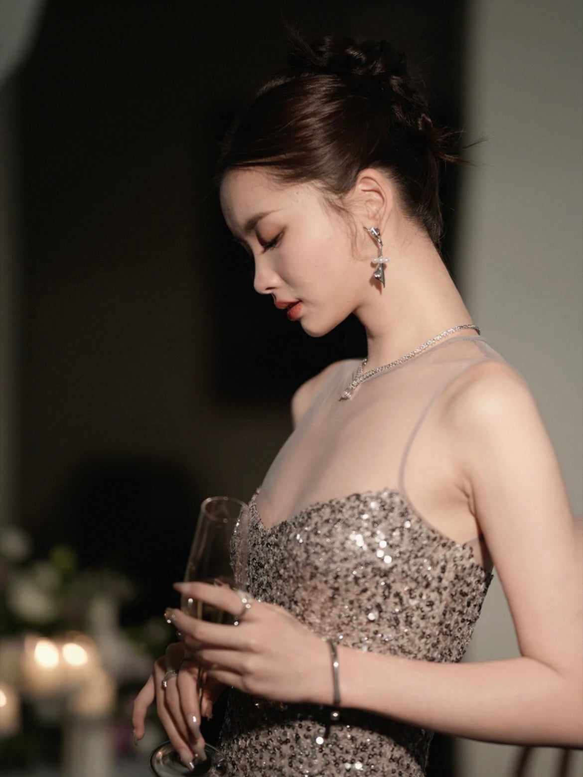 Silver Sequined Cutout Dress