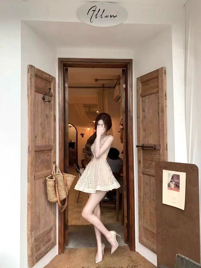 Sleeveless Floral Lace Mini Dress