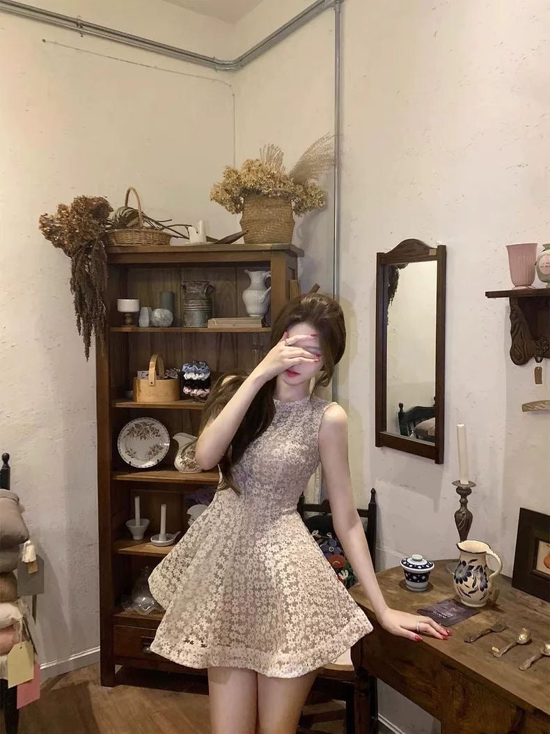 Sleeveless Floral Lace Mini Dress
