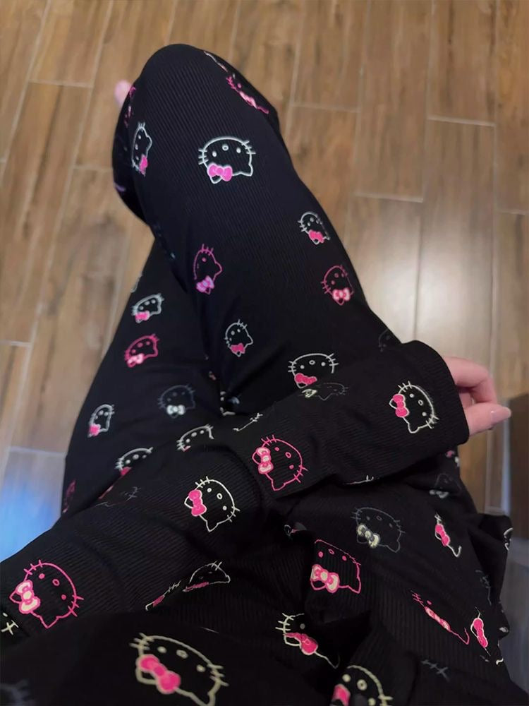 Lace Black Hello Kitty Pajama Set With Bra Pads