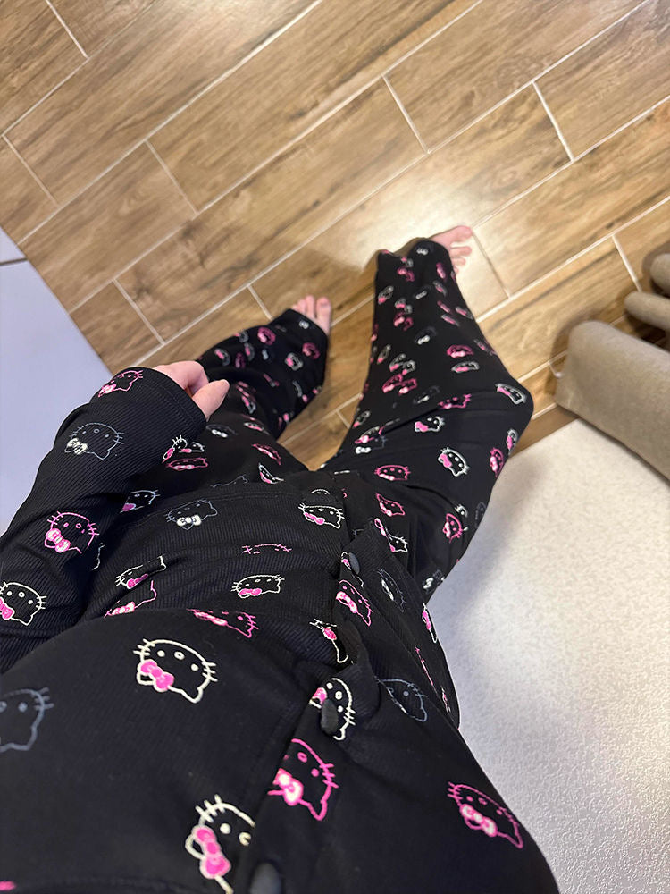 Lace Black Hello Kitty Pajama Set With Bra Pads