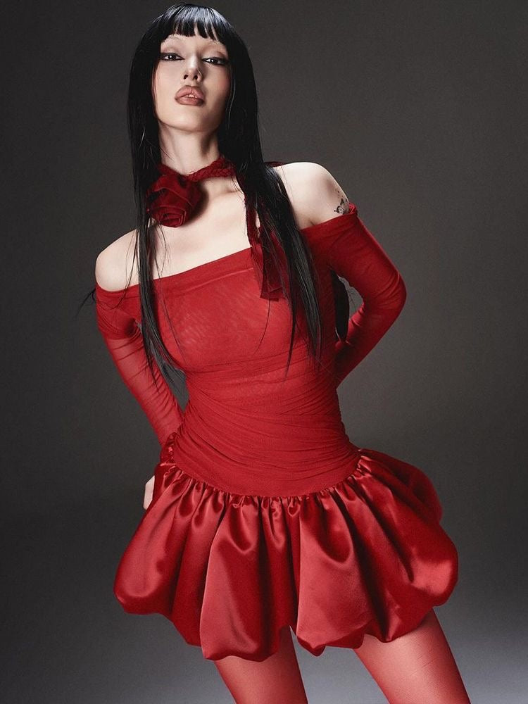 Velvet Scarlet Puff Dress