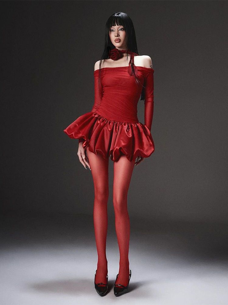 Velvet Scarlet Puff Dress