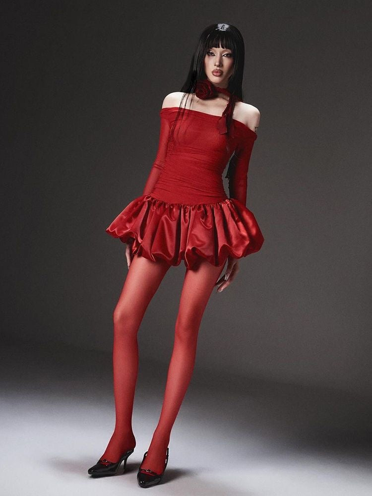 Velvet Scarlet Puff Dress