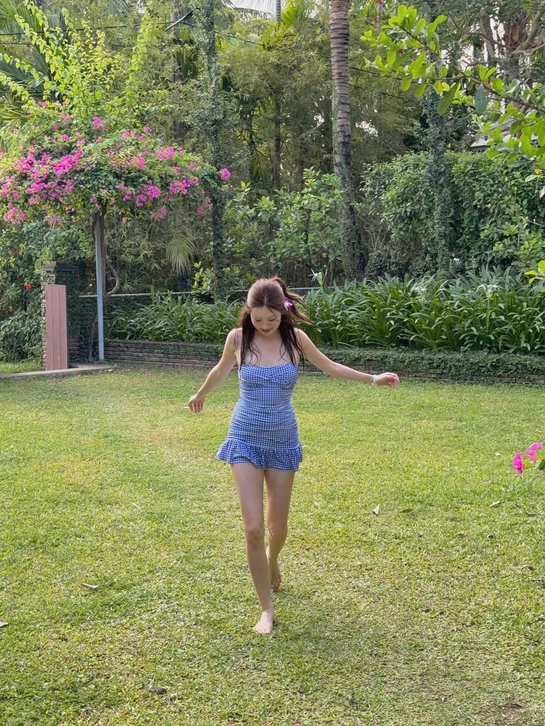 Blue Gingham Ruffle One-Piece Dress