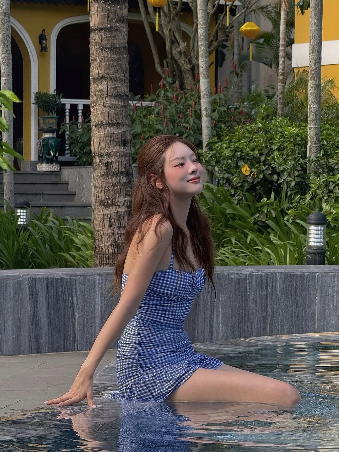 Blue Gingham Ruffle One-Piece Dress