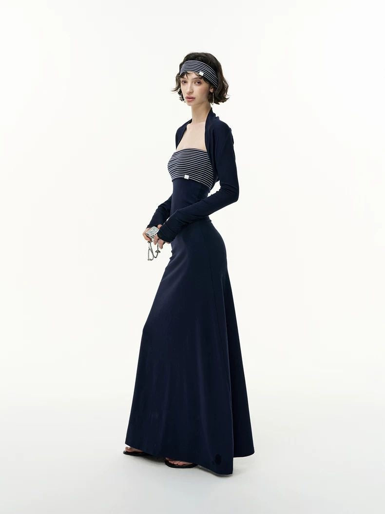 Navy Striped Two-Piece Maxi Dress