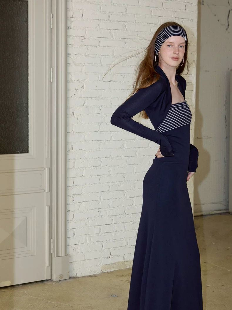 Navy Striped Two-Piece Maxi Dress