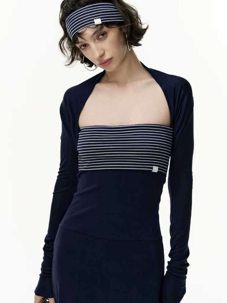 Navy Striped Two-Piece Maxi Dress