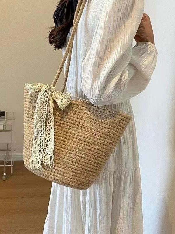 White Bow Coastal Tote