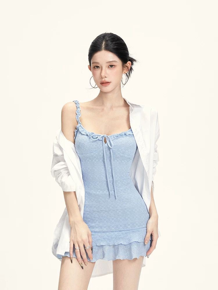 Nüde Creamy Blue Ruffled Dress