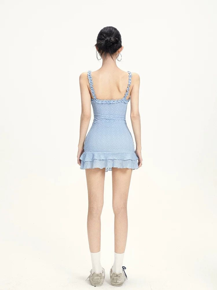 Nüde Creamy Blue Ruffled Dress