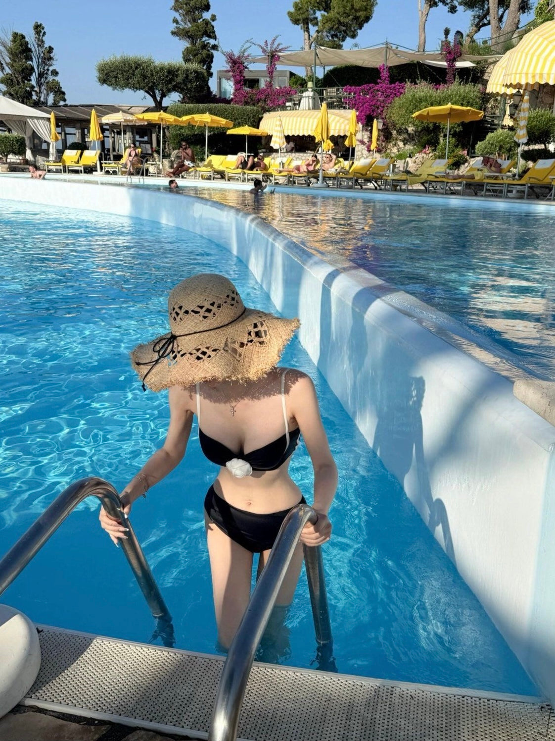Black & White Rosette Bandeau High-Waist Bikini Set